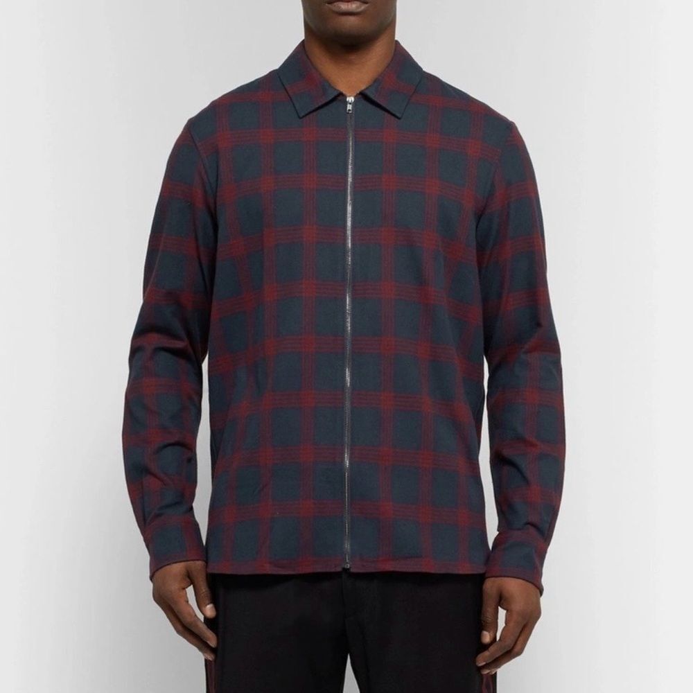 Club Monaco Men’s Checked Cotton Flannel Zip-Up Shirt Jacket. Size L